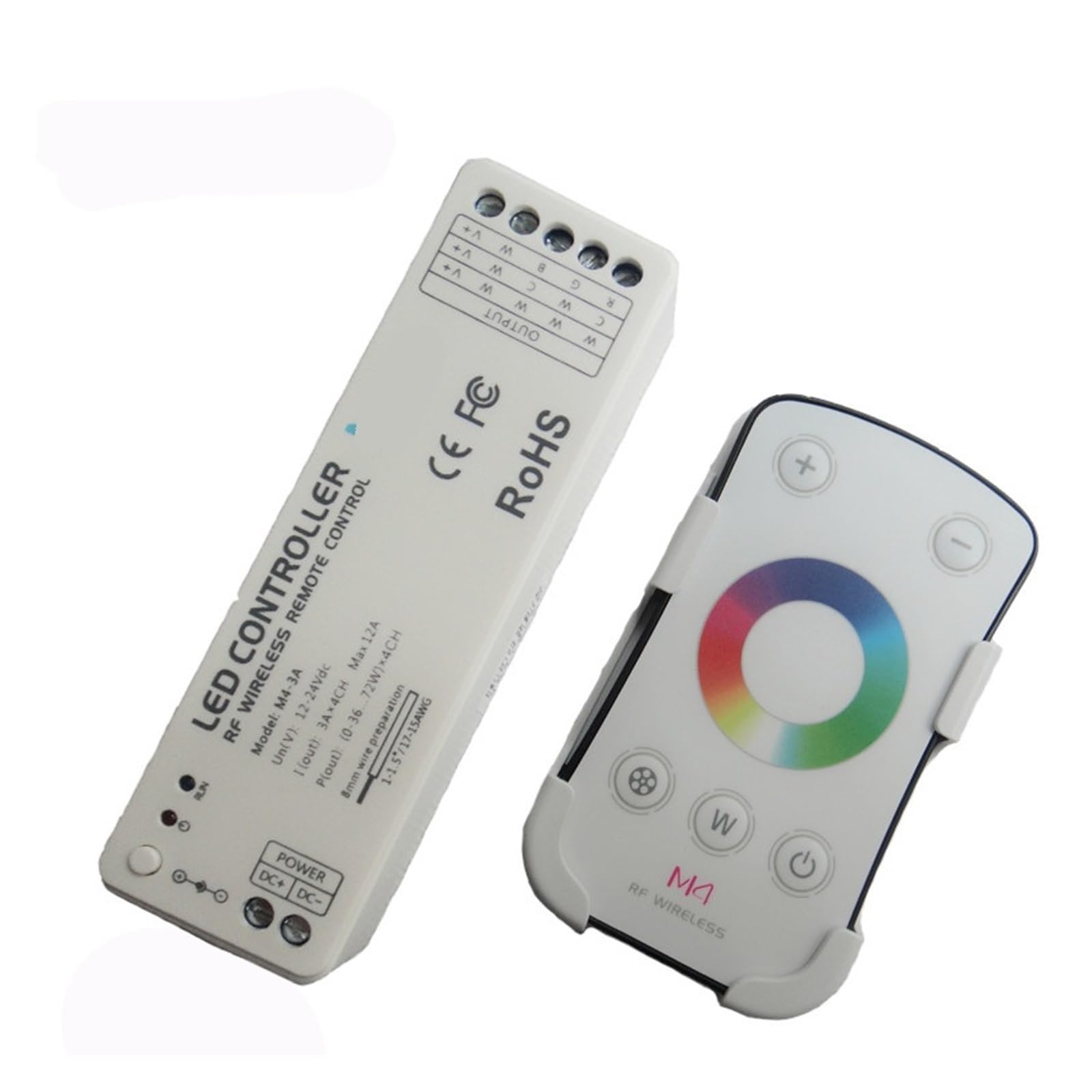 Controlador de tira de luz LED RGBW con pantalla táctil M4 + M4-3A, RF 2,4G, inalámbrico, entrada de 12-24V, 3A/CH 12A, atenuación de 4 canales, Control CT RGB RGBW (Color : M4 M4-3A)