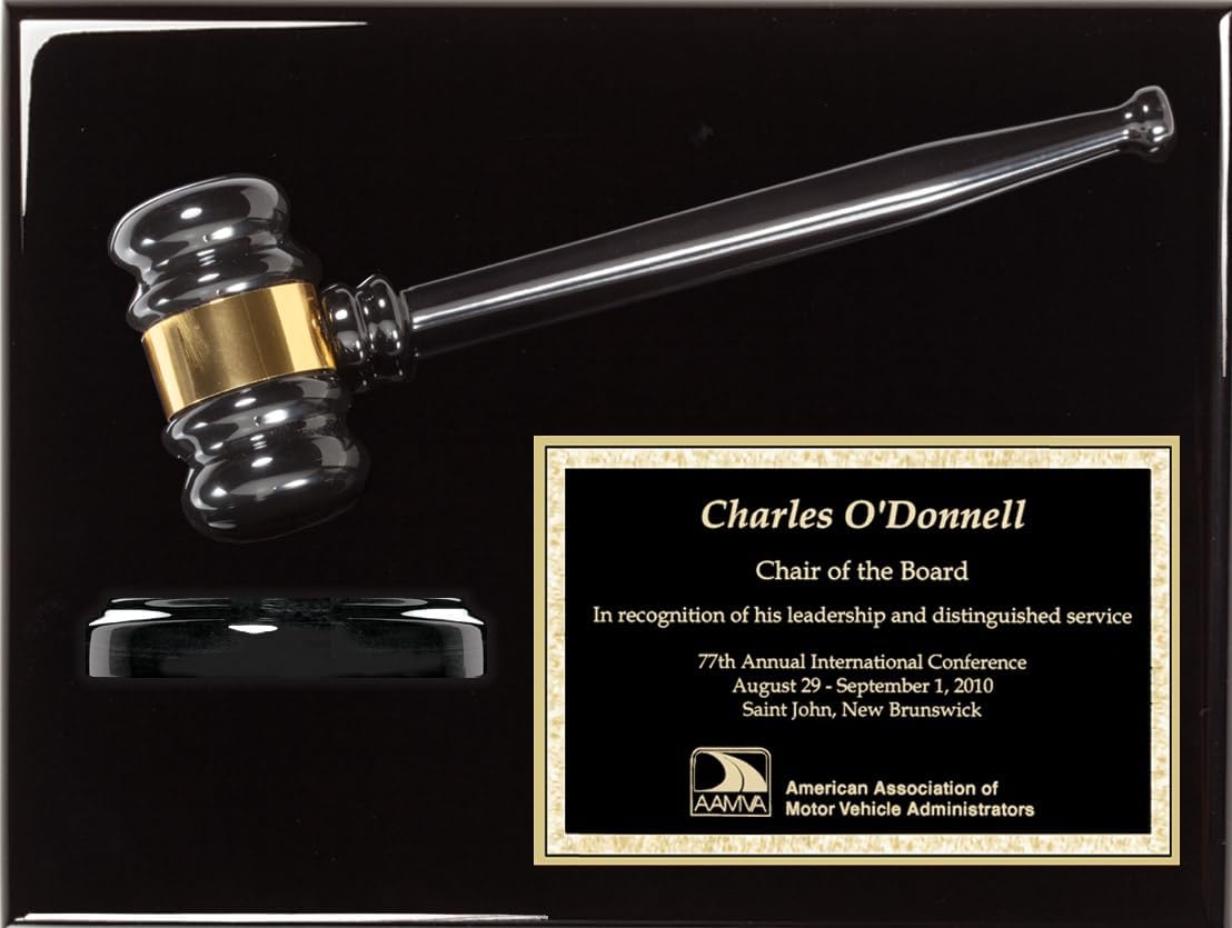 Gavel Plaque Award- Custom Engraved 12"x9" Metal Mounted Gavel and Brass Plate for Judges Board Members Chairpersons HOA Presidents Decision Makers