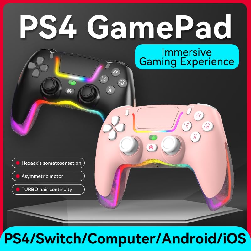 Miniatura 2 de RALAN PINK Wireless Controller Compatible with Playstation 4ProSlimfor PS4 Dualshock 4 Gamepad with Adjustable LED Lighting, 3.5mm Audio Jack and