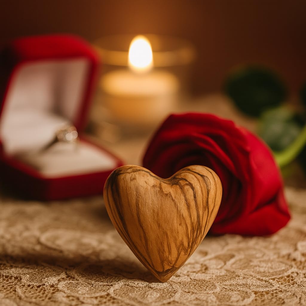 Zuluf Set mit 10 Olivenholz-Herzen, 4,3 x 3,8 cm, Großpackung, handgeschnitzte Holzherzen, Hochzeitsgeschenke, Party-Set, Valentinstag, Schüsselfüller, rustikale Heimdekoration, handgefertigt in