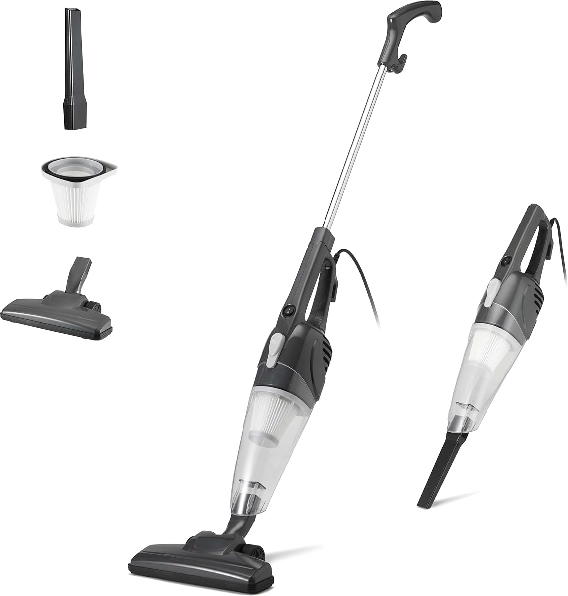 Amazon Basics 2-in-1 Corded Stick Vacuum Cleaner, Convertible to Handheld, Lightweight (3.9 LBS), with Washable HEPA Filter, Crevice Tools, 0.5L Dust Cup, 19.7-Ft Cord, 300W, Black