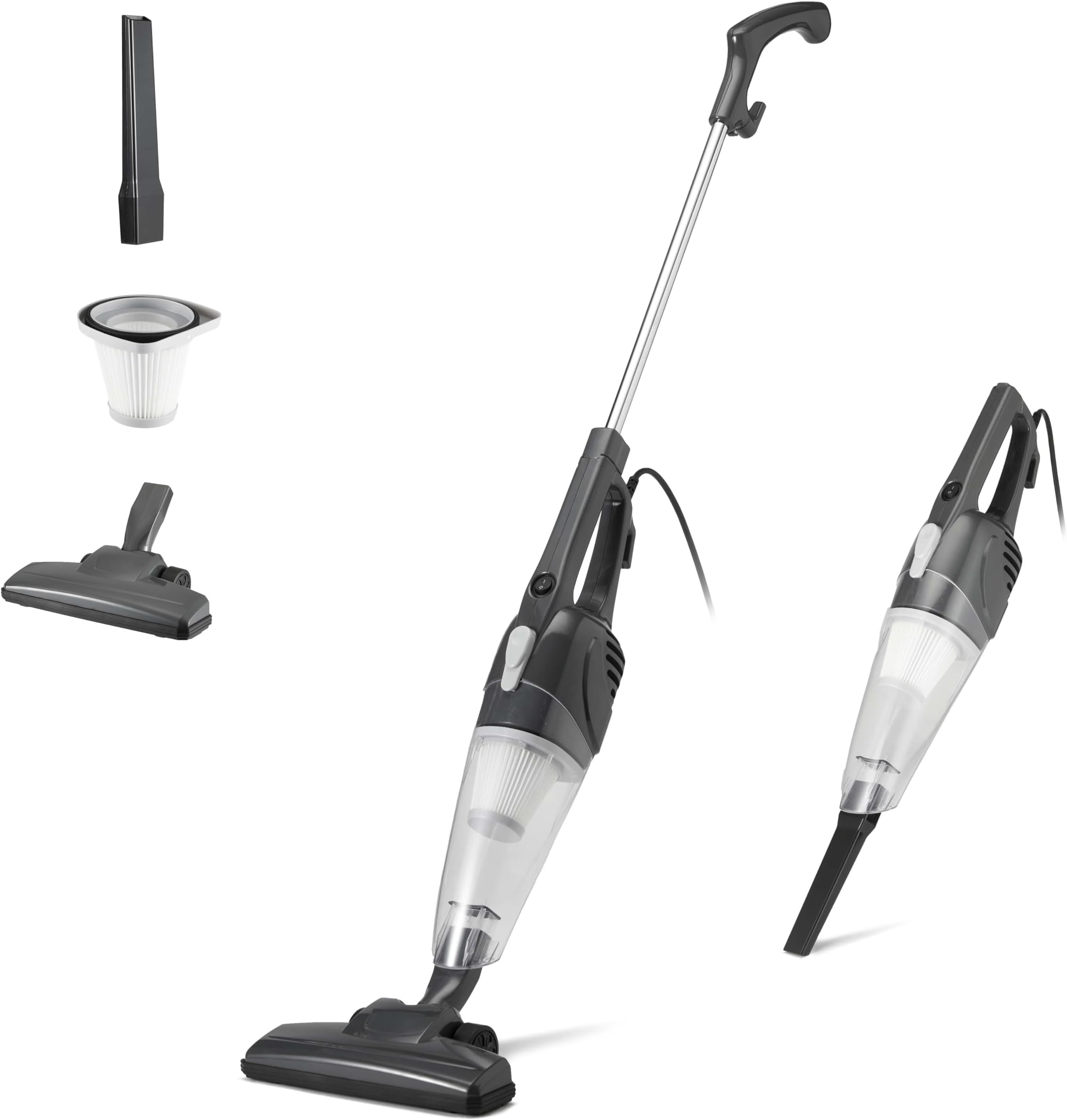 Amazon Basics 2-in-1 Corded Upright Vacuum Cleaner, ECO Motor, replaceable filtration, Lightweight Stick, Black