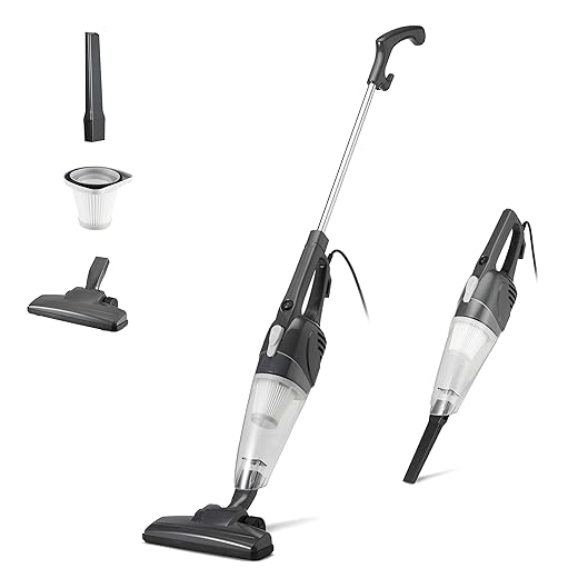 Amazon Basics 2-in-1 Corded Stick Vacuum Cleaner, Convertible to Handheld, Lightweight (3.9 LBS), with Washable HEPA Filter, Crevice Tools, 0.5L Dust Cup, 19.7-Ft Cord, 300W, Black