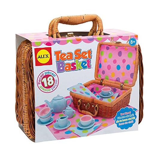 Alex Pretend & Play Tea Time Basket Kids Tea Set, 19 Piece