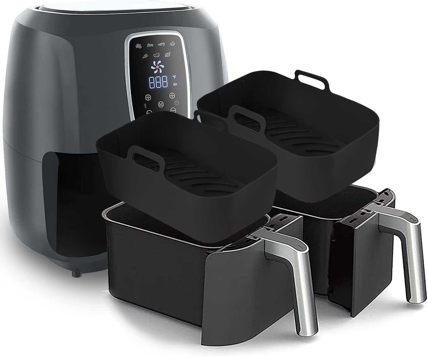 2PCS Air Fryer Silicone Pot for Ninjas I Dual Air Fryer Liner, Reusable