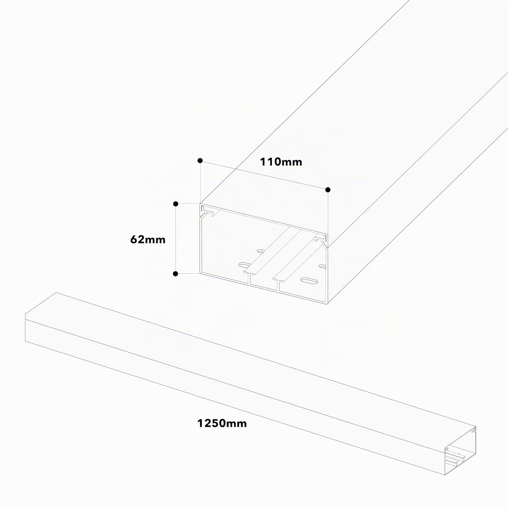 GGK - Lot de Deux goulottes électriques préperforées Blanches 60 x 110 - Longueur 2 x 1,25m - Simple à Poser