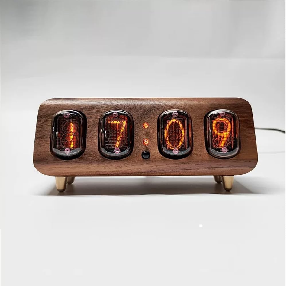 Soviet IN12 Nixy Tube Clock - Walnut Wood Case | RGB Mood Light | Auto Dimmer | Alarm/Timer | Cyberpunk Art Deco Desk Decoration 5.1x2x2 inches