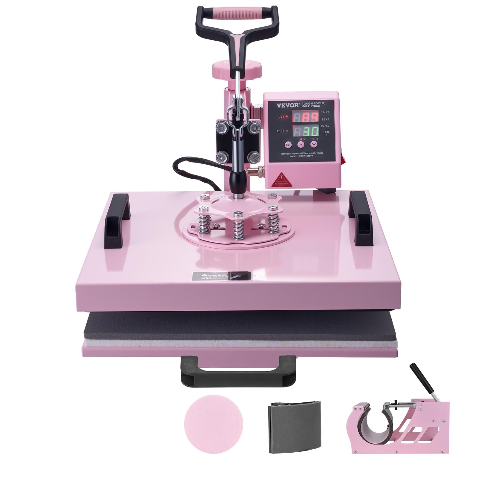 Heat Press Machine 15x15 inch, Heat Press Machine for T-Shirts, 5 in 1 Heat Press with 30 OZ Tumbler Press, Combo Tumbler Heat Press Machine Sublimation for Hat Cap Mug Plate, Pink