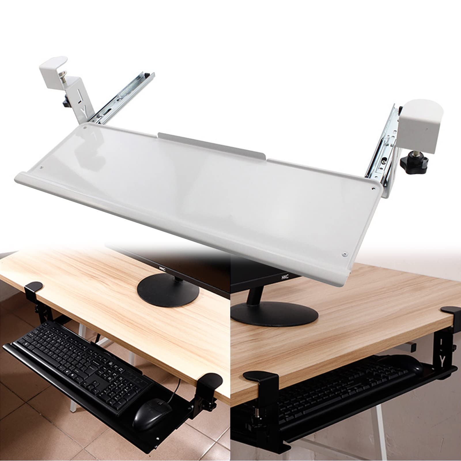Schreibtisch-Handgelenkstütze, nachrüstbarer Tastaturschieber, große verschiebbare Tastaturablage unter dem Schreibtisch – Klemmbare Tastaturablage – Schreibtisch-Extender-Handgele