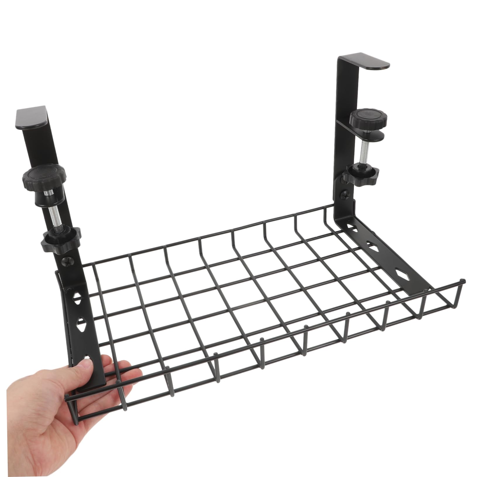 Bandeja para Cables de Escritorio sin Taladros, Hierro Negro | Ajuste de Sujeción 1, 8-5, 7cm, Gran Capacidad de Almacenamiento, Oficina y Juegos