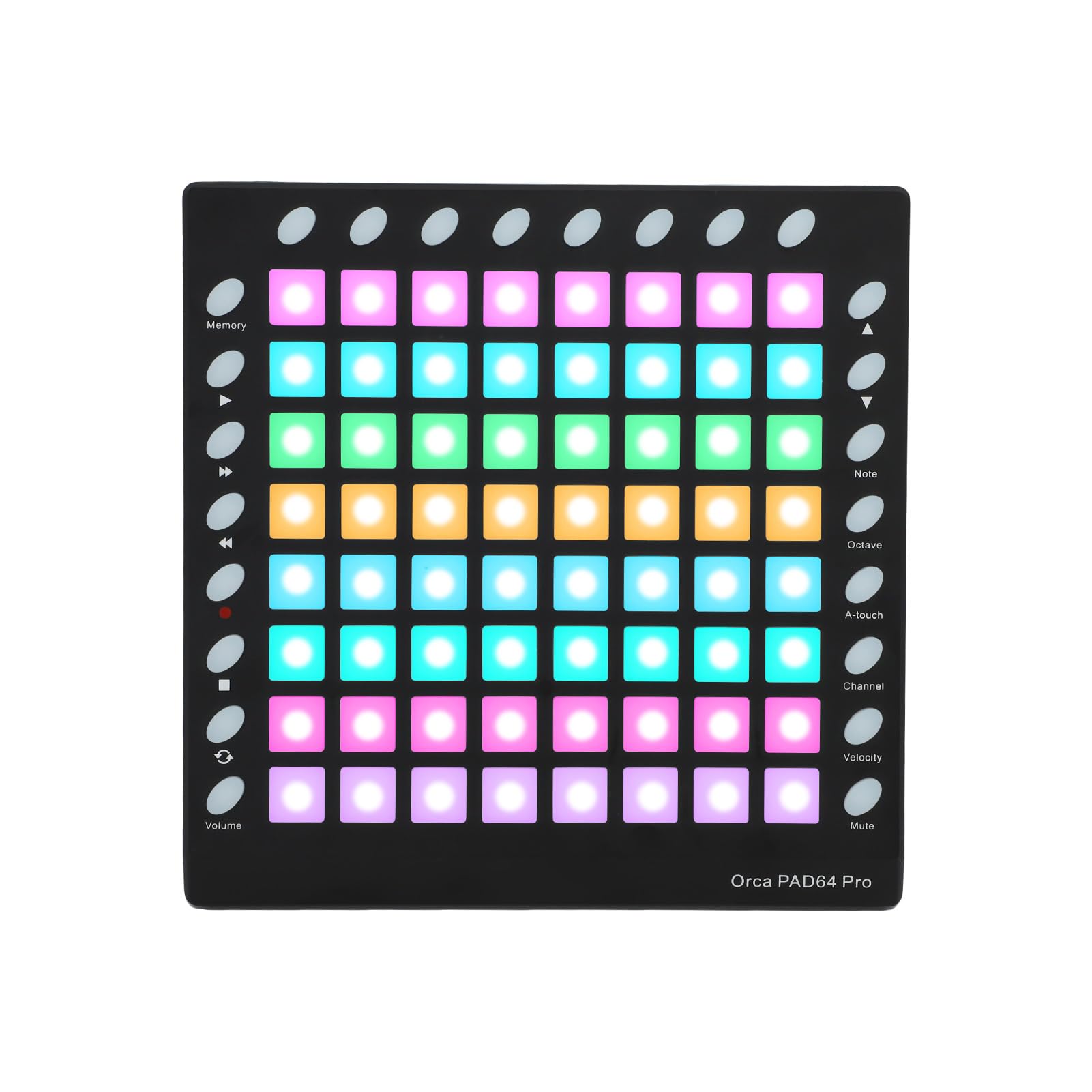 Controlador de Pad de Batería MIDI 64 Pads Retroiluminados RGB Pad de Golpe MIDI Sensible a la Velocidad con Módulo de Sonido de 24 Botones USB MIDI IN OUT para Producción