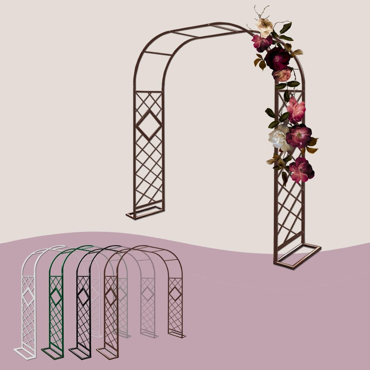 Arco in metallo marrone per piante rampicanti, addensato, decorazione per cerimonia nuziale, decorazione per prato e giardino, sfondo per feste e vacanze (W200 x H230 cm)