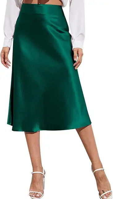 Satin Skirt Women Midi Black - Elegant High Waist Pencil Skirt