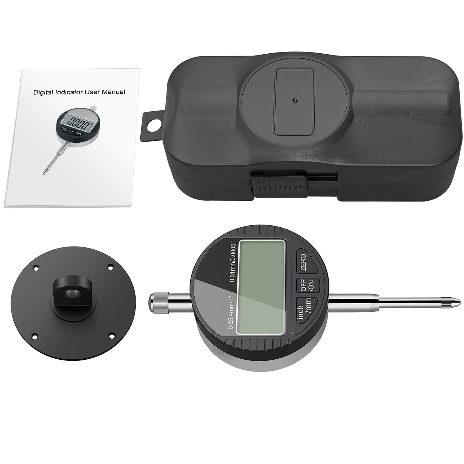 AUTOUTLET Digitale Messuhr 0.01/0.0005'', digitale Messuhr Messtaster 0-25.4mm/1'' Messbereich, mit LCD Anzeige, Digital Indikator Messgerät Dial Test Indicators für Labor Werkstatt usw(schwarz)