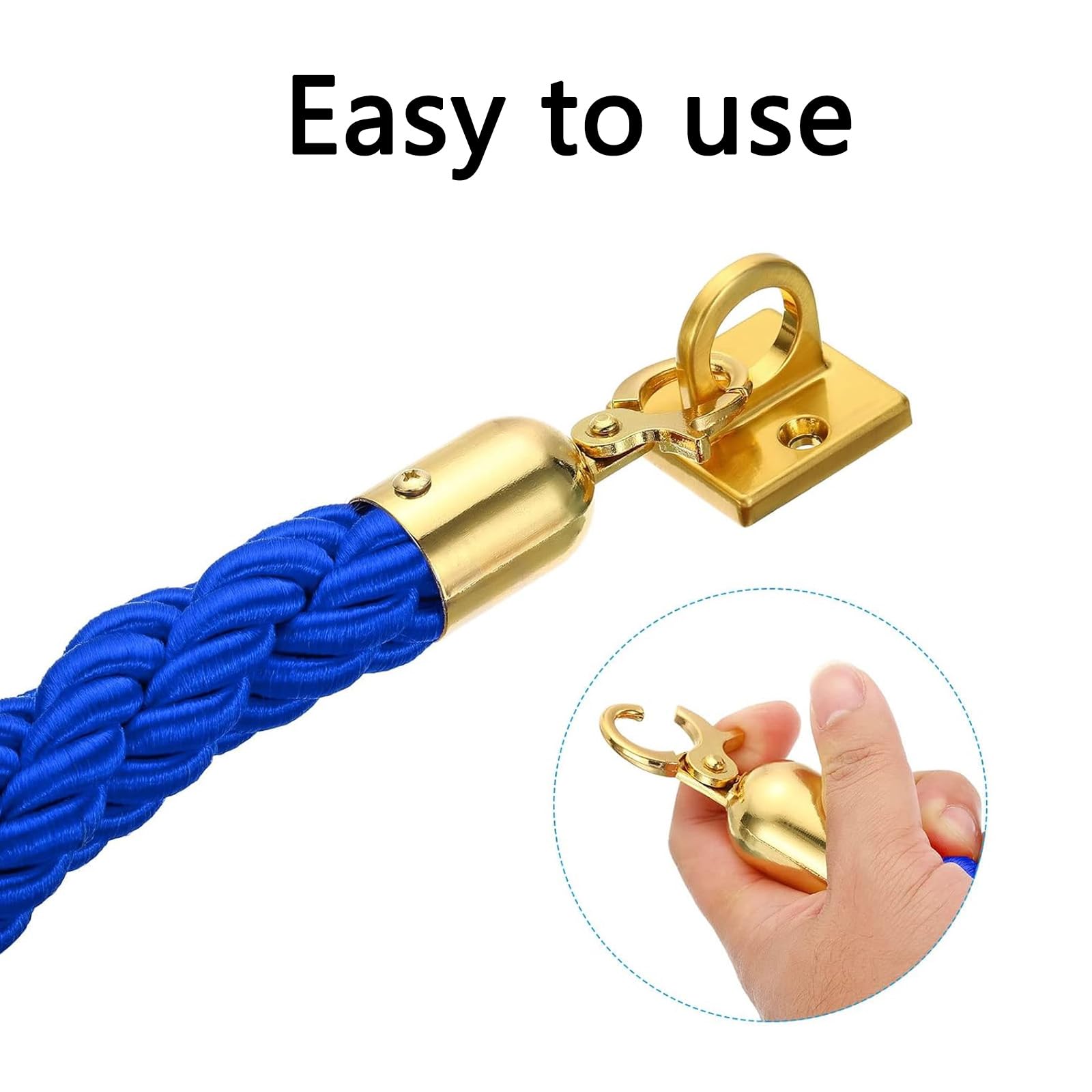 CAIFEXUE Stanchion Rope,1/1.5/2/2.5/3.0M Barrier Rope Twisted Post Ropes with Snap Hooks for Posts Stands Queue Divider Crowd Control of Hotel,2.8Cm/Blue/2M