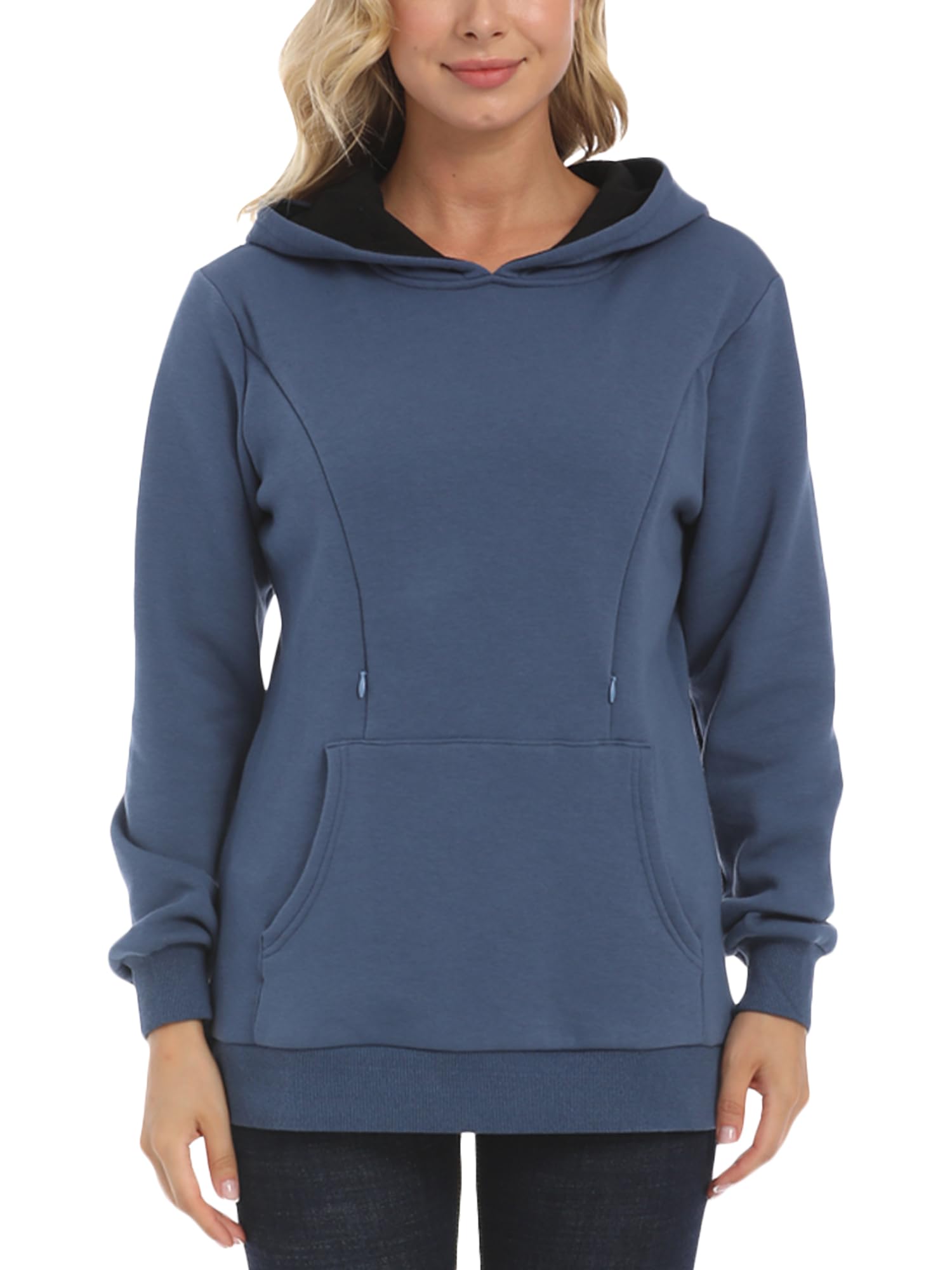 FEOYA Sudadera con capucha para embarazadas, manga larga, camiseta de lactancia, cómoda cremallera, algodón, camiseta de lactancia, manga larga, tallas XS-XXL