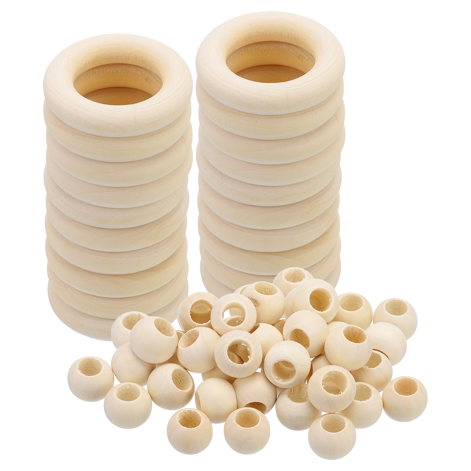 PATIKIL Natural Wood Rings and Unfinished Wooden Beads Set