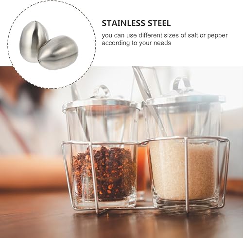 Miniatura 8 de Juego de 2 saleros y pimenteros de acero inoxidable, tarro de condimento en forma de huevo, recipientes de condimentos de 3 agujeros para cocina,