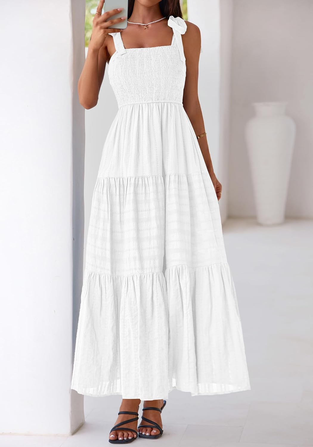 BTFBM Women's 2026 Spring Boho Spaghetti Strap Dress Casual Sleeveless Smocked A Line Beach Sundress Long Maxi Dresses - Image 5