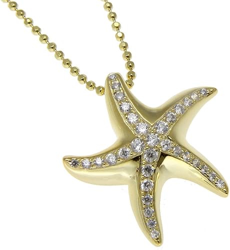 Miniatura 2 de Arthur's Jewelry 925 plata de ley maciza chapada en oro amarillo colgante de estrella de mar hawaiana cz, Plata esterlina Zirconia cúbica, Circonita