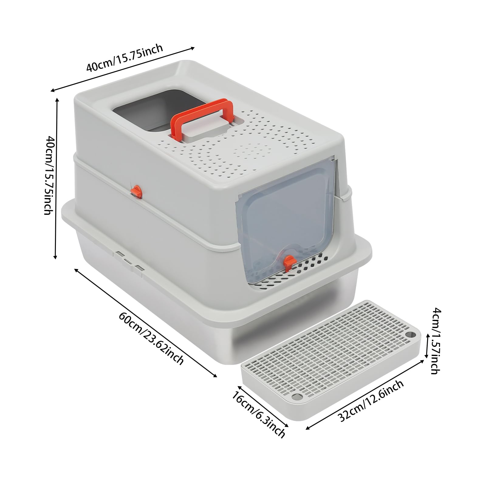 Lettiera da viaggio per gatti con coperchio, design 2 in 1 | Lettiera per gatti in acciaio inox con manico portatile, pedale paraspruzzi e paletta, lettiera portatile per gatti di grandi