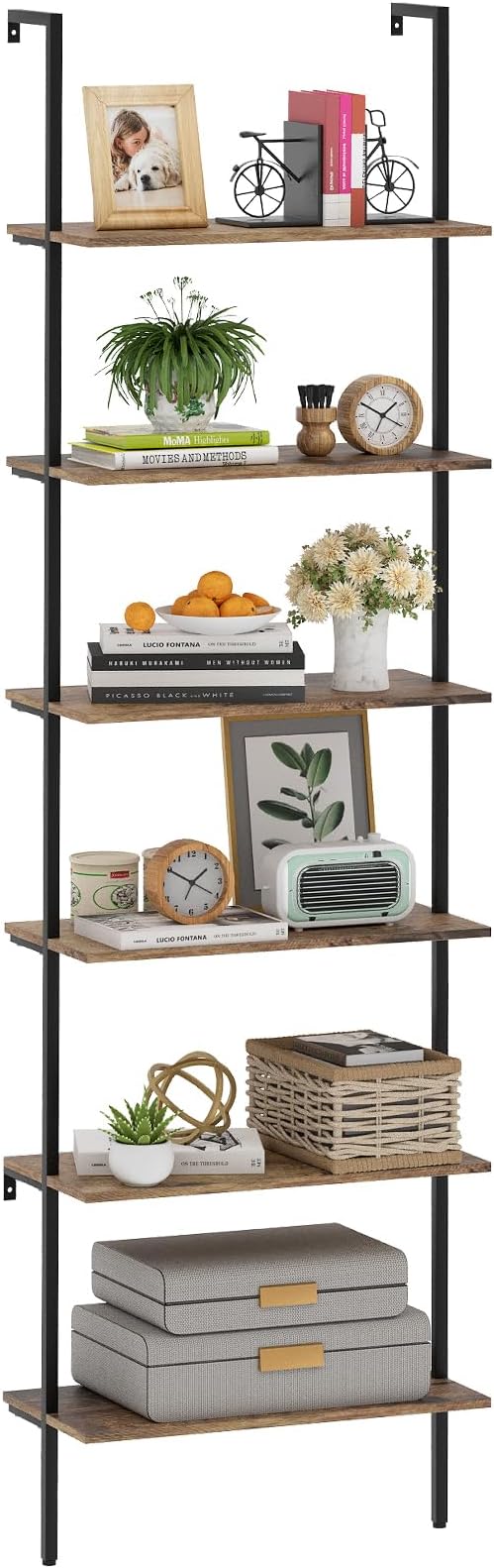 Wolawu Ladder Shelf 6 Tiers Rustic Brown