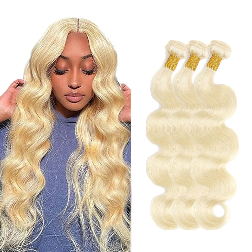 Hxxcoup 30 32 34 Inch #613 Blonde Body Wave Human Hair Bundles Weave 3 Bundles Total 300g Unprocessed Virgin Remy Double Weft Human Hair Extension