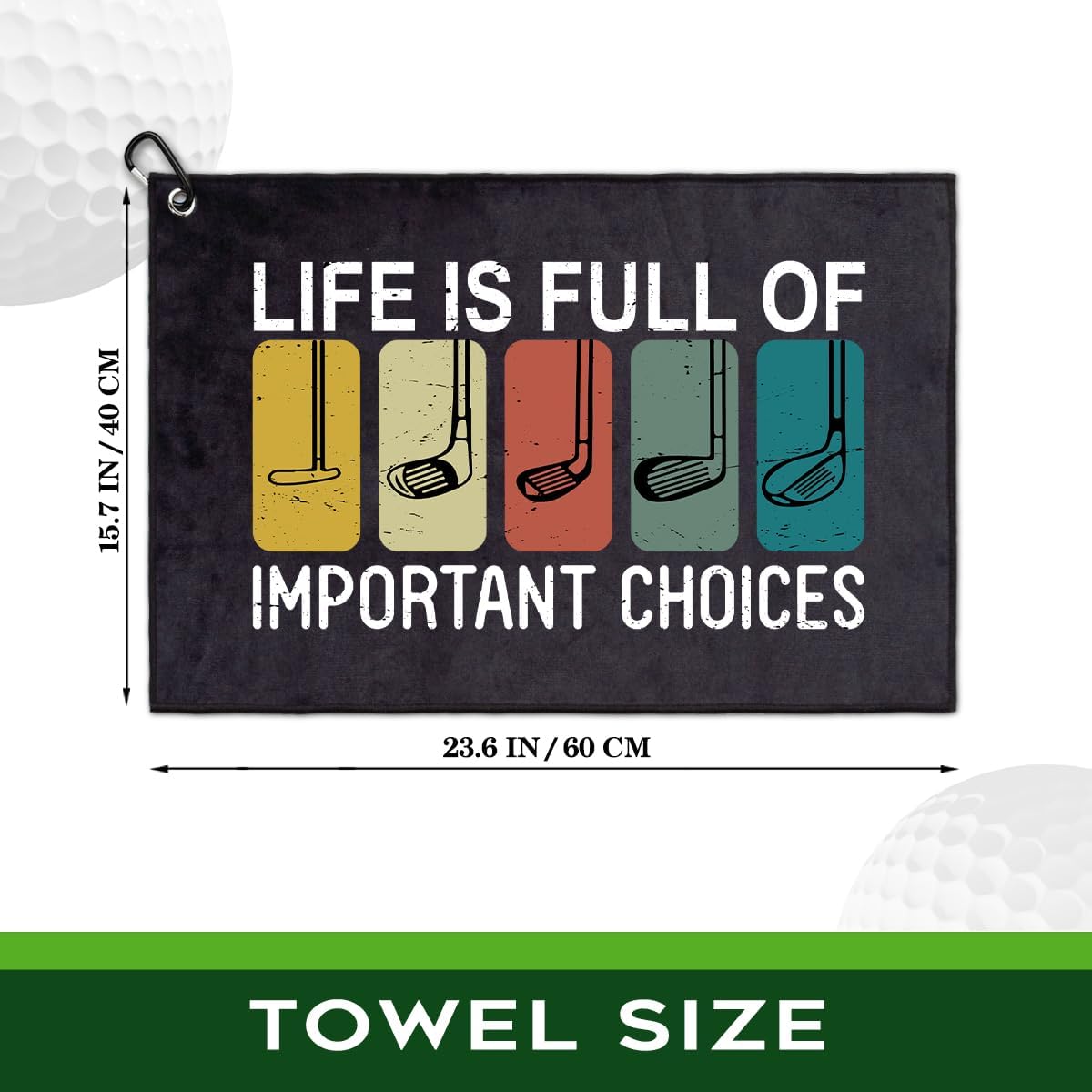 Life is Full of Important Choices Polyester and Cotton Blend Printed Towel, Funny Retro Golf Accessory for Men Women, Gift for Golf Fan Dad Mom, Birthday Gift - Image 2