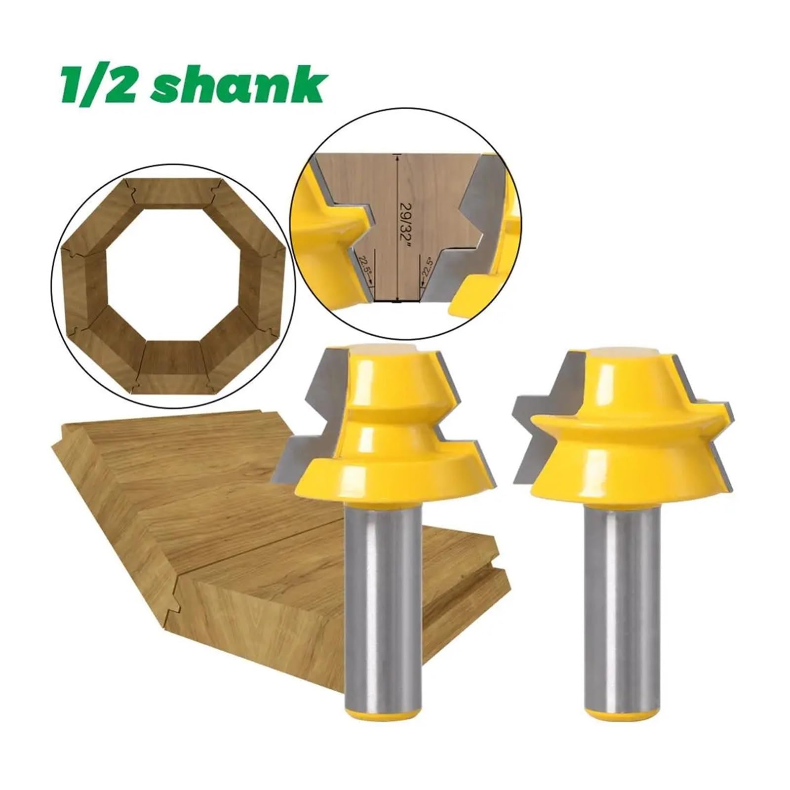 2 szt. Blokada ukośnicy 22,5 stopnia klej stolarski Bit 1/2 12mm 8mm Shank frez do drewna(1I2 inch shank)