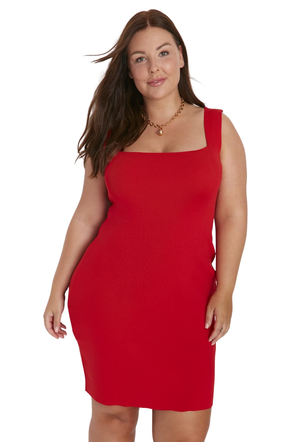 Trendyol Women Knitwear Plus Size Dress Mujer Mini Bodycon Slim fit Prendas de Punto Vestido de Talla Grande