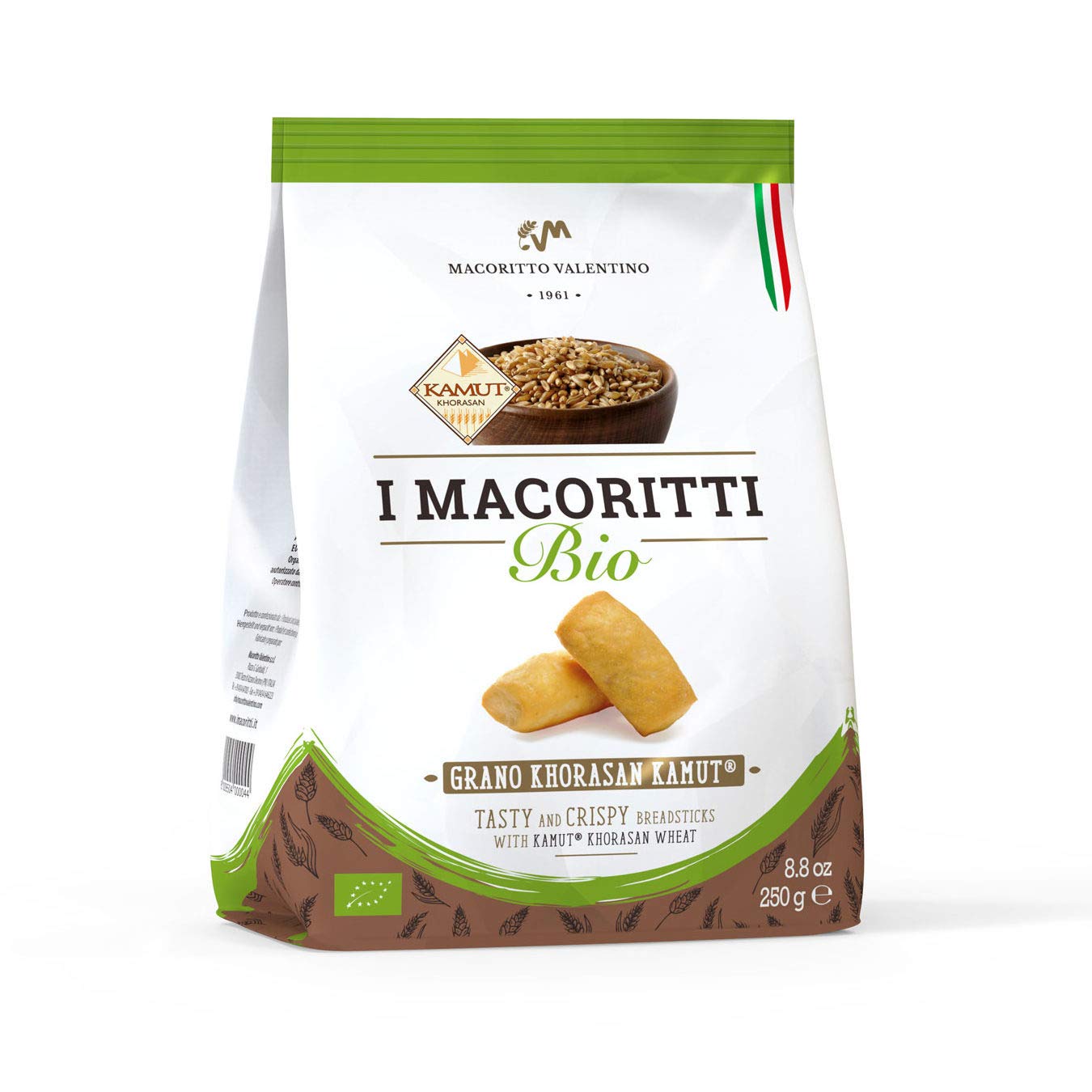 I Macoritti Grissini Corti Biologici di Grano Khorasan KAMUT® con Olio Extra Vergine di Oliva 10%, Snack Salato Artigianale, Prodotto da Forno - 10 confezioni da 250g