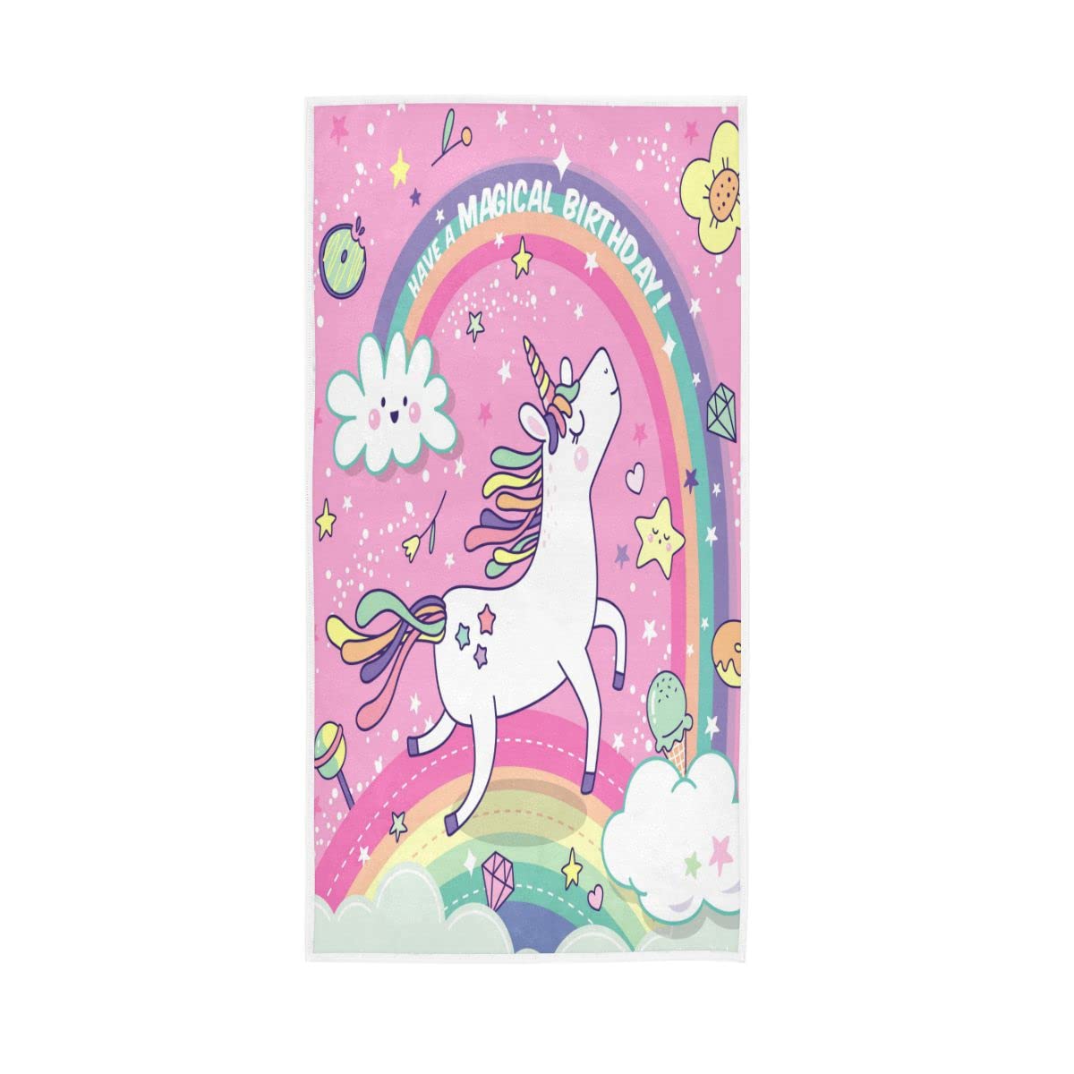 LSRCPD Magical Unicorn Rainbow Pink Soft Bath Towel Large Hand Towels for Bathroom Hotel Gym Spa 30"x15"