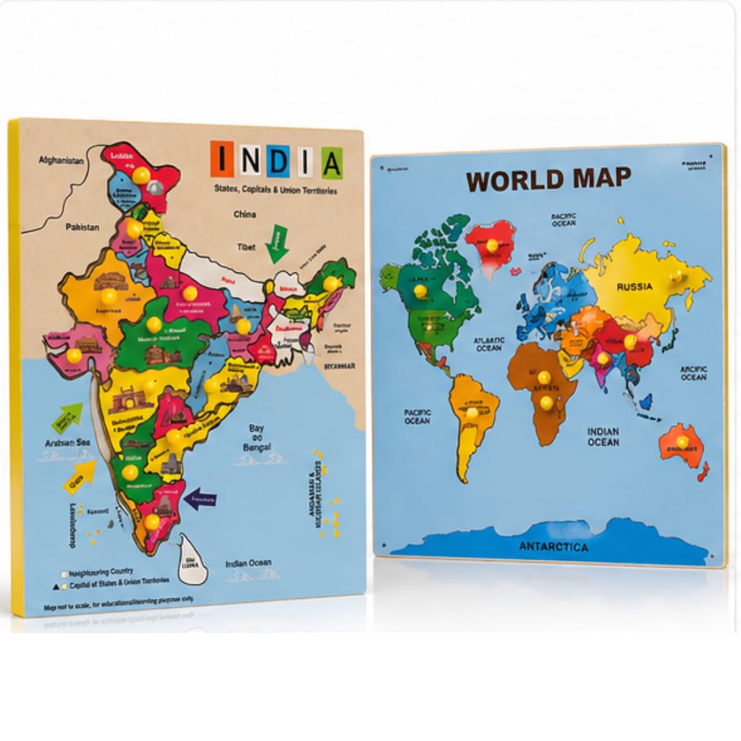 Wooden Map Puzzle for Kids, India Map with States & Capitals +