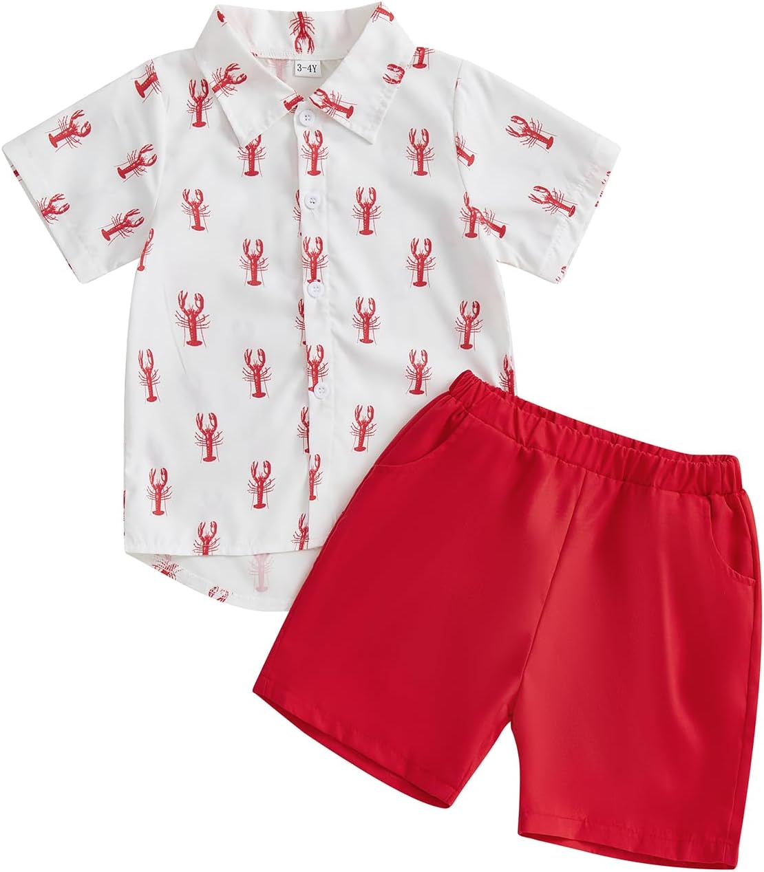 Toddler Baby Boy Lobster Outfits 2Pcs Sea Animal Summer Clothes Sets Short Sleeve Button Down Shirts and Shorts Set