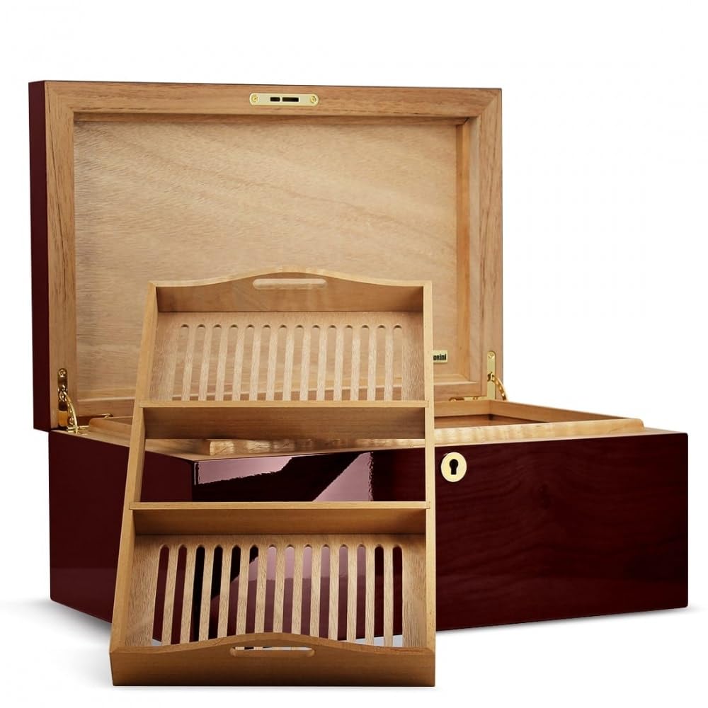 adorini Humidor Santiago - Deluxe | Conservazione dei sigari con umidificatore e igrometro - fino a 150 sigari - Marrone - GARANZIA A VITA -