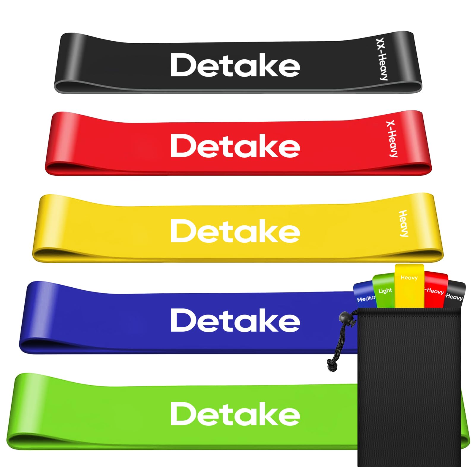 Detake Fitnessbänder mit 5 Stufen, 100% Naturlatex Resistance Bands, Widerstandsbänder mit Tragebeutel & Deutscher Übungsanleitung, Gymnastikband für Muskelaufbau Pilates Yoga