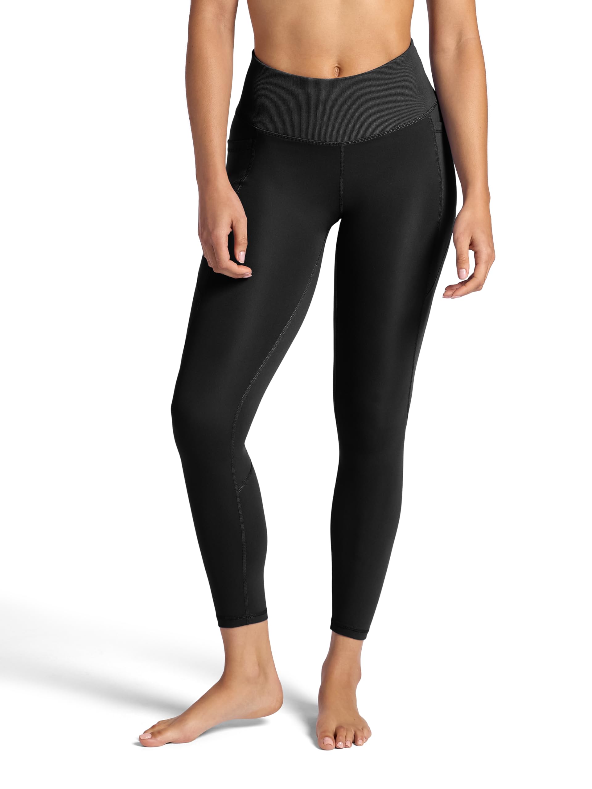 Gaiam Women's Black (Tap Shoe) Rib Mix High-Rise 7/8 Legging, Slim Fit, 25” Inseam, Stretch Midweight Performance Material, M