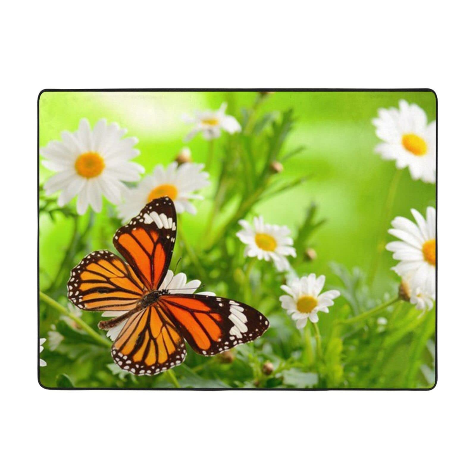 Tapis en flanelle haut de gamme PEIXEN imprimé papillon avec finition soignée 120x160cm