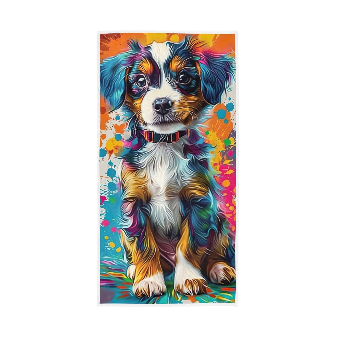 LSRCPD Colorful Cute Sitting Dog Hand Towel, 15 x 30 Inches, Soft Highly Absorbent Towels for Bathroom Gym Hotel