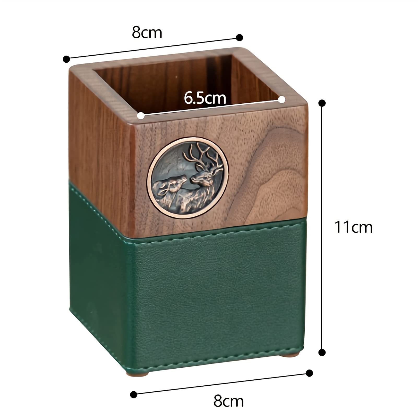 Stifthalter für den Schreibtisch, Stiftehalter aus schwarzem Walnussholz, PU-Leder, 7,9 x, 10, cm, Schreibwaren-Organizer