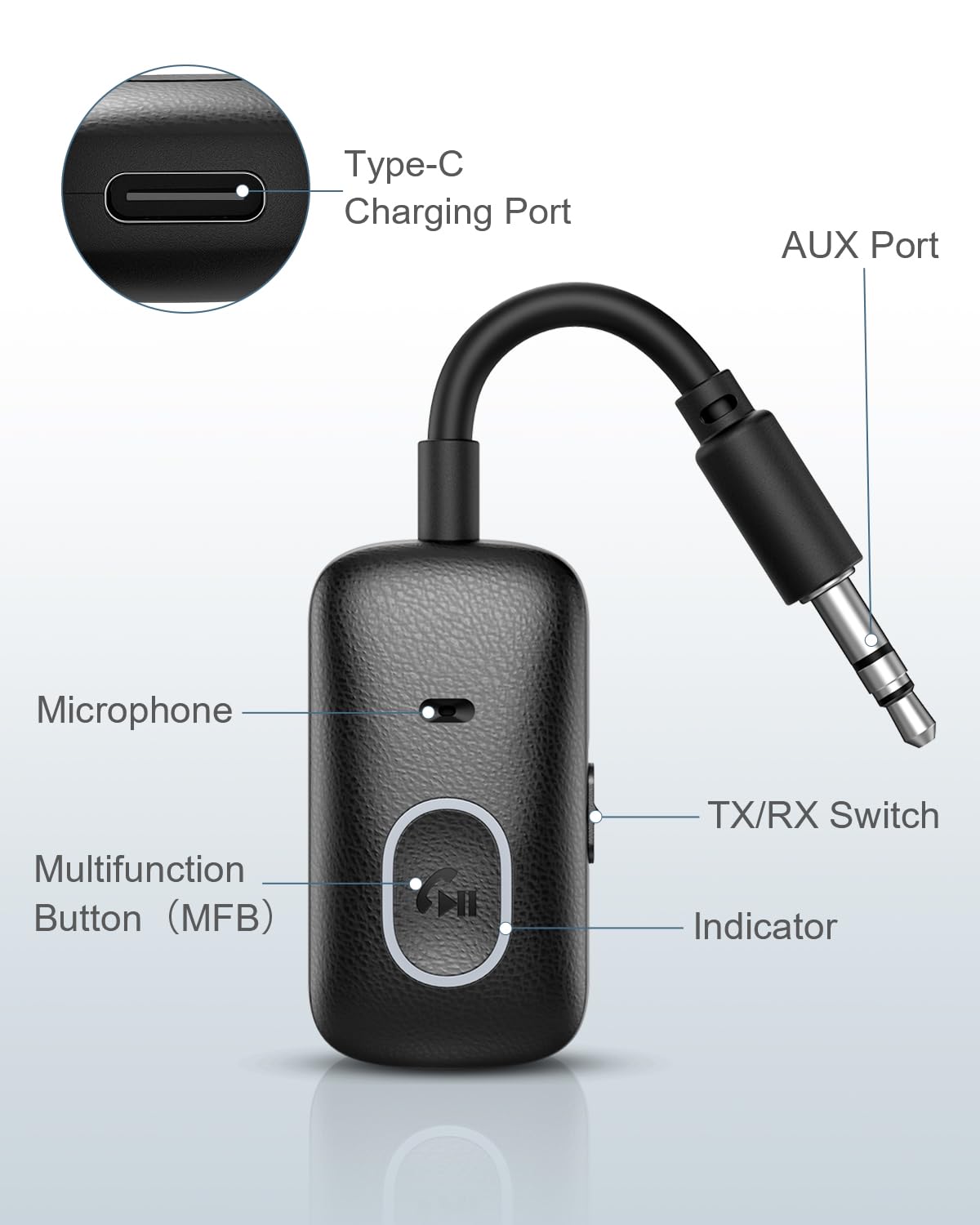 Adapter nadajnik Bluetooth 5.4 do samolotu, nadajnik-odbiornik Bluetooth 2 w 1, odbiornik audio z ładowaniem przez złącze Type-C, do słuchawek MP3/MP4, głośników Hi-Fi, laptopów i samochodów