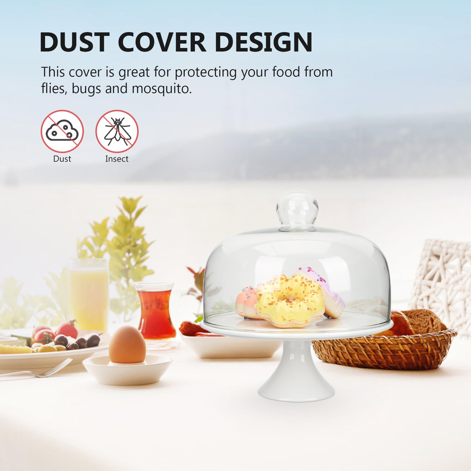 iplusmile Soporte para Tartas con Base Alta de Cerámica y Vidrio con Tapa de Cristal Plato de 10 Pulgadas para Postres Frutas y Aperitivos Expositor para Fiestas y Celebraciones