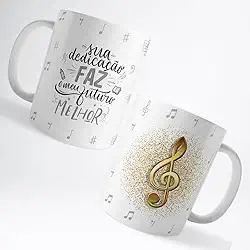 Caneca Xicara Professor de Música Instrutor Professora Tema:Preto