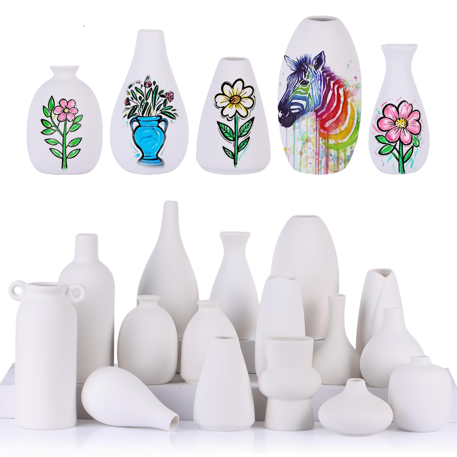 Set di 16 vasi in ceramica bianca, moderni vasi da fiori bohémien, per decorazioni domestiche, piccoli vasi per pittura fai da te, centrotavola per feste, matrimoni, erba della pampa