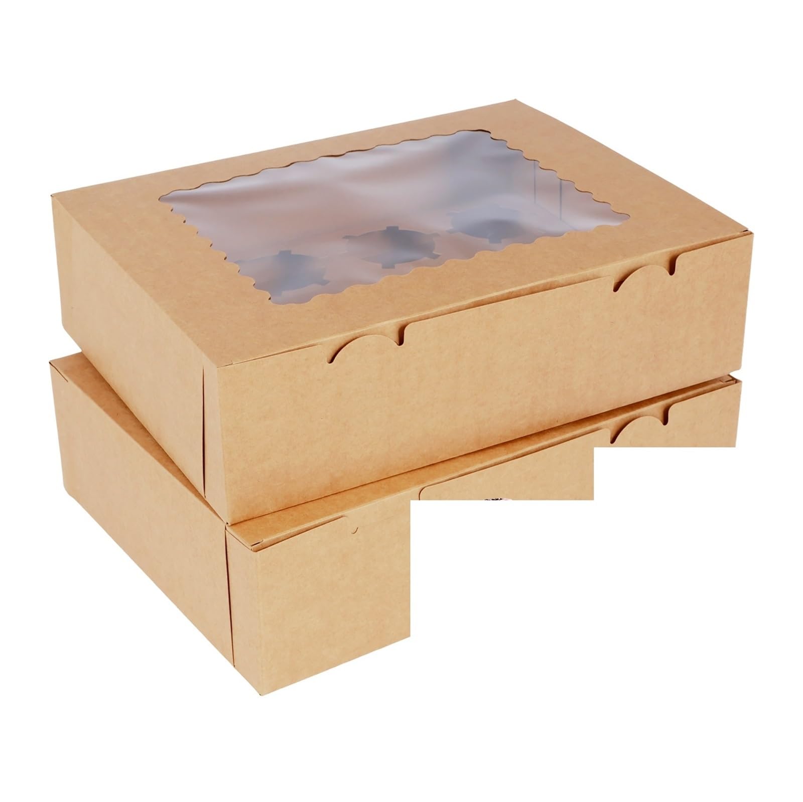 Caja de Papel para Tartas, Cajas de Papel for Cupcakes de 12 cavidades con Ventana Transparente, 32,5 x 25 x 9 cm, Multicolor, Paquete de 12(Brown)