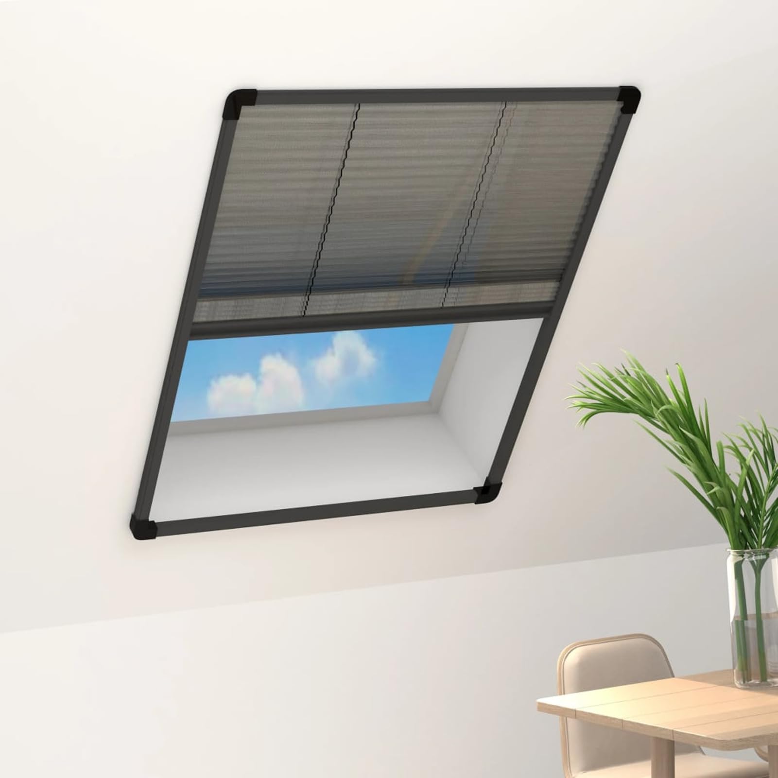 Insektenschutz-Plissee für Fenster, Fliegengitter Fenster, Fliegenschutz Fenster, Pollenschutzgitter Fenster, Insektengitter Fenster, Insektennetz, Fensternetz, Aluminium Anthrazit 80x100cm