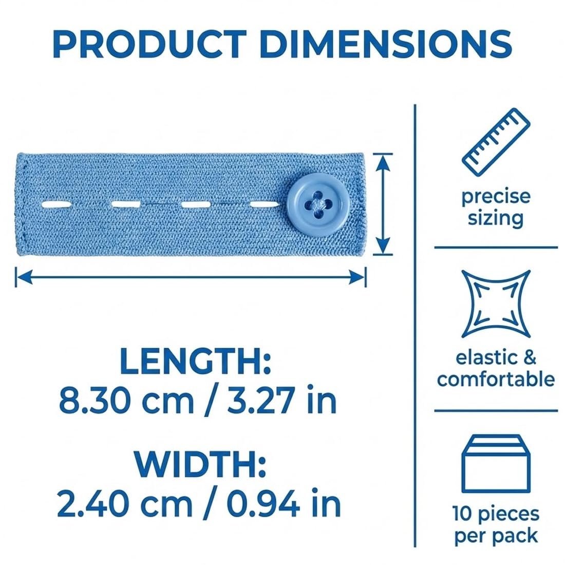 10 PCS Set de Extensores de Cintura - Extensión Elástica de Botón para Jeans y Pantalones, Ajustable para Mujeres y Hombres (2.4 x 8.3 cm)