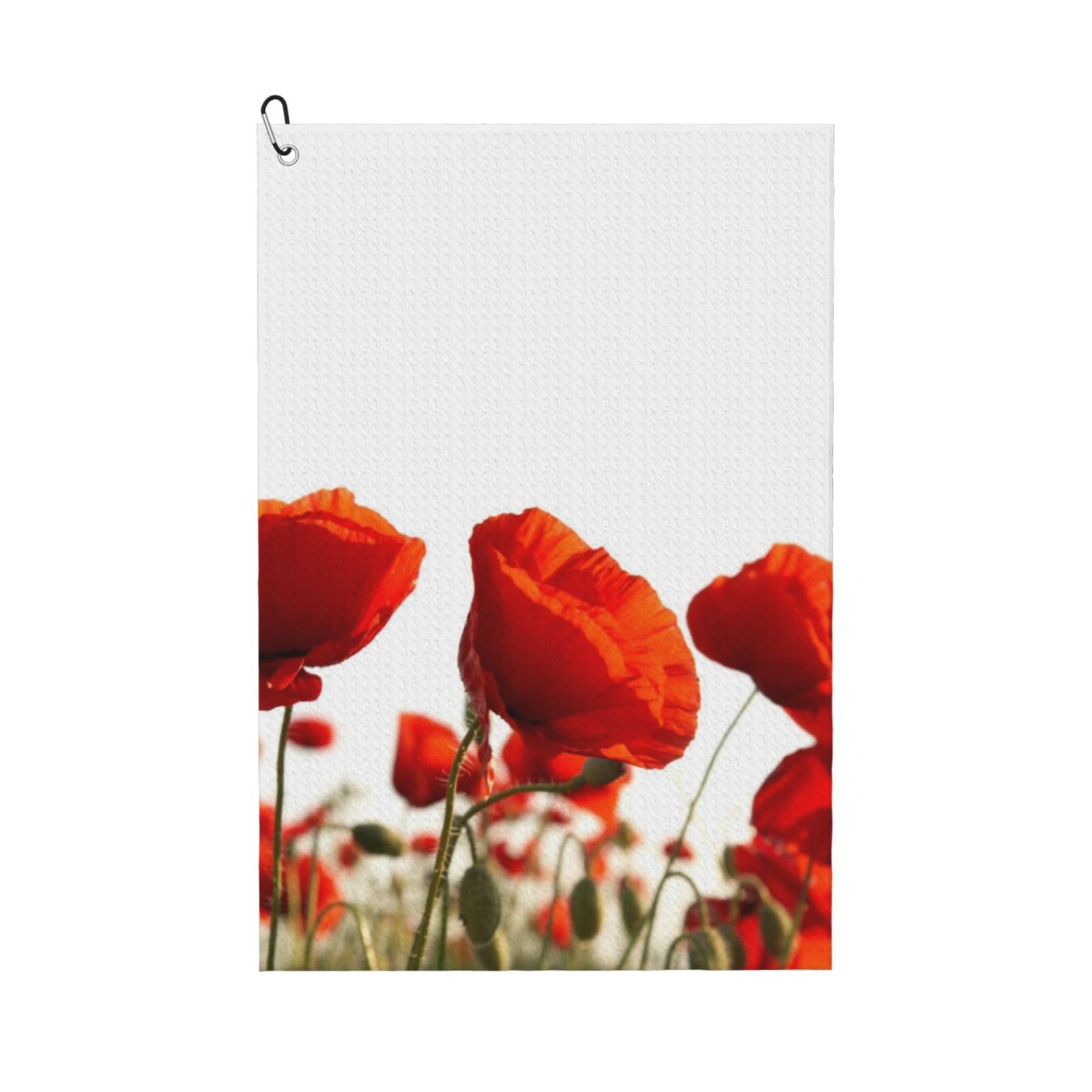 Hnnkloy Red Poppies, 16x24 in Portable Waffle Golf Towels with Carabiner Clip for Golf Bag