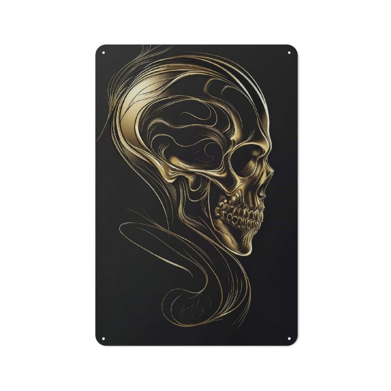 Junmoney Golden Skull Of Eternity Retro Tin Wall Plaque 30X20cm Featuring For Garage Wall, New Home Wall Decor For People Furnishing A Garage