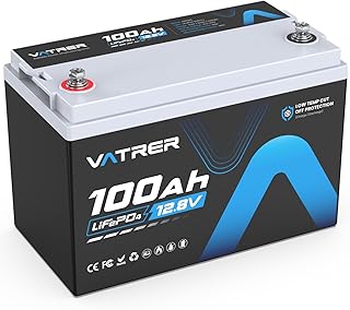 VATRER POWER 12V 100AH LiFePO4 Lithium Battery with 1280W, Low Temp Cutoff, Built-in 100A BMS, 5000+ Cycles Rechargeable Battery, Perfect for RV/Camper, Marine, Home, and Off-Grid Applications